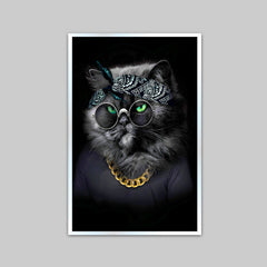 Cute Cat Face with Spectacles Canvas Printed Wall Paintings & Arts