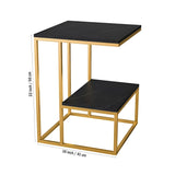 Square Geometric Elegant Golden Metal Finish Side Table with Black Marble