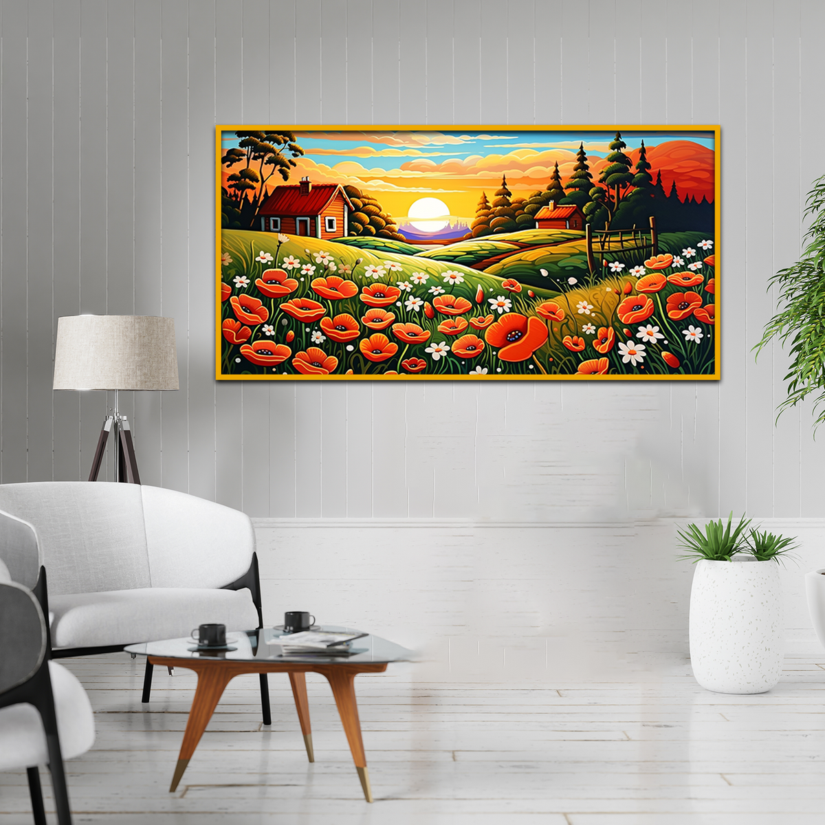 Summer Haven Beautiful Landscape with Flowers Red House Canvas Wall Paintings