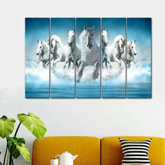Seven Running Horses Panoramic Canvas Wall Painting