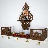 Beautiful Wall Hanging Wooden Temple/ Pooja Mandir Design with Shelf,  Brown Color