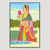 Beautiful Queen at Garden Madhubani Painting /  Canvas Print  Stretched on Wood Bars 61 x 41cm