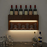 Modish Backlit MDF Bar Wall Shelf / Mini Bar Cabinet in Walnut Finish
