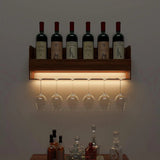 Backlit MDF Bar Wall Shelf-cum-Mini Bar Cabinet in Walnut Finish