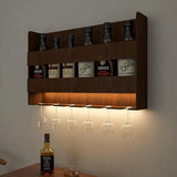 Sturdy Backlit MDF Bar Wall Shelf / Mini Bar Cabinet (Walnut Finish)