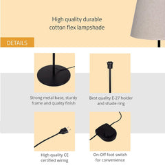 Floor Lamp Standing Modern Black 5ft Height with Off White Lamp Shade 16 inches