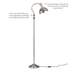 Curved Reading Task Floor Lamp Standing Silver Nickel Adjustable, Moveable Neck and Shade to Focus Light