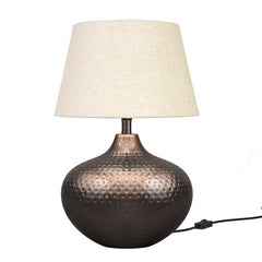 Hammered Table Lamp Copper Antique 21 Inches Height With Off White 14 Inches Diameter Lampshade
