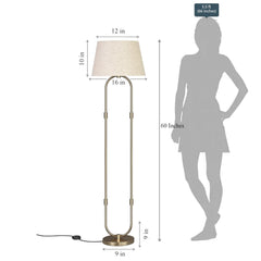 Modern Loop Floor Lamp Standing Brass Antique 5ft Height with Off White Lampshade 16 inches