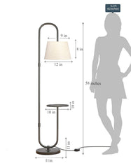 Modern Shelf Floor Lamp Standing Black 5ft Height with 10 Inches Shelf Diameter and Off White Lampshade