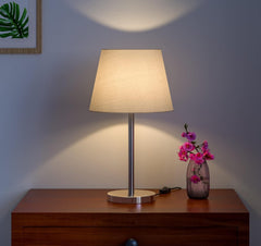 Table Lamp Sleek Silver 19 inches Height with Off White 10 inches Diameter Lamp shade