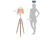Sleek Tripod Floor Lamp 3 Legs Standing Wooden Natural Brown Polished and Silver with 12 inches Jute Lamp Shade