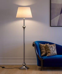 Royal Silver Nickel Aluminium Floor Lamp Standing 5ft Height with Off White Lampshade 16 inches