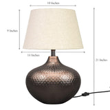 Hammered Table Lamp Copper Antique 21 Inches Height With Off White 14 Inches Diameter Lampshade