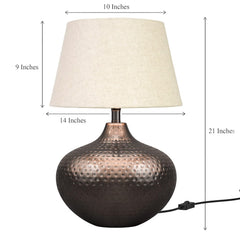 Hammered Table Lamp Copper Antique 21 Inches Height With Off White 14 Inches Diameter Lampshade
