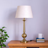 Table Lamp Brass Antique Gold 26 inches Height with Off White 12 inches Diameter Lampshade