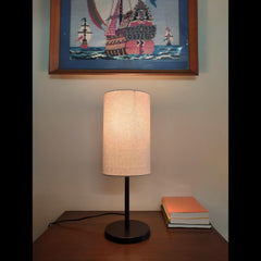 Bedroom Table Lamp Black Sleek 19 inches Height with Off White Cylinder Lampshade