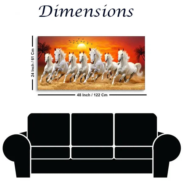 Seven Running horses in sun rise canvas painting for living room,bedroom, office, hotel et. big size 48x24 inch ready to hang