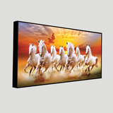 Seven white Running horses in sun rise canvas painting for living room,bedroom, office, hotel et. big size 48x24 inch ready to hang