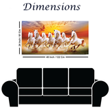 Seven white Running horses in sun rise canvas painting for living room,bedroom, office, hotel et. big size 48x24 inch ready to hang