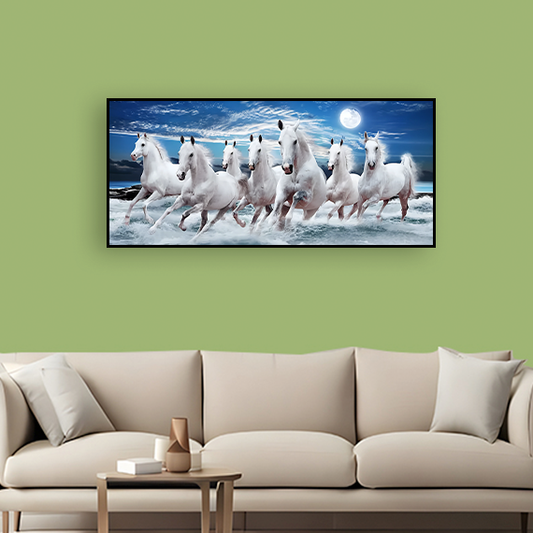 7 Running Horses Vastu Canvas Painting for Home or Office Wall Décor | Brings Success & Positive Energy – Size 4x2 Feet