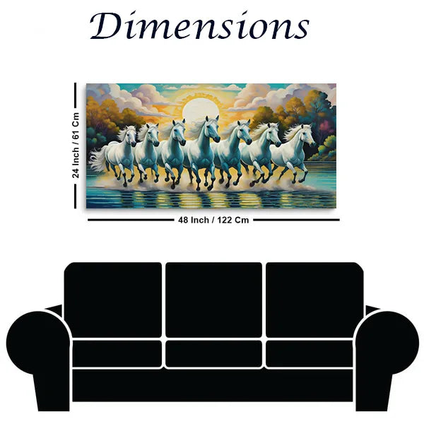 Premium 7 Running Horses Wall Art | Vastu Canvas Painting for Success & Prosperity | Perfect for Living Room or Workspace