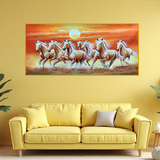 Decorative 7 Running Horses Vastu Wall Painting | Artistic Canvas for Positive Energy & Motivation | Ideal for Office or Home | 4x2 Ft