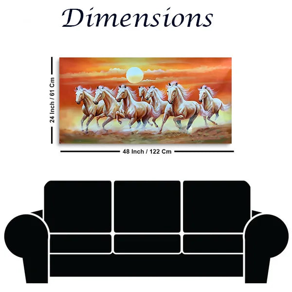 Decorative 7 Running Horses Vastu Wall Painting | Artistic Canvas for Positive Energy & Motivation | Ideal for Office or Home | 4x2 Ft