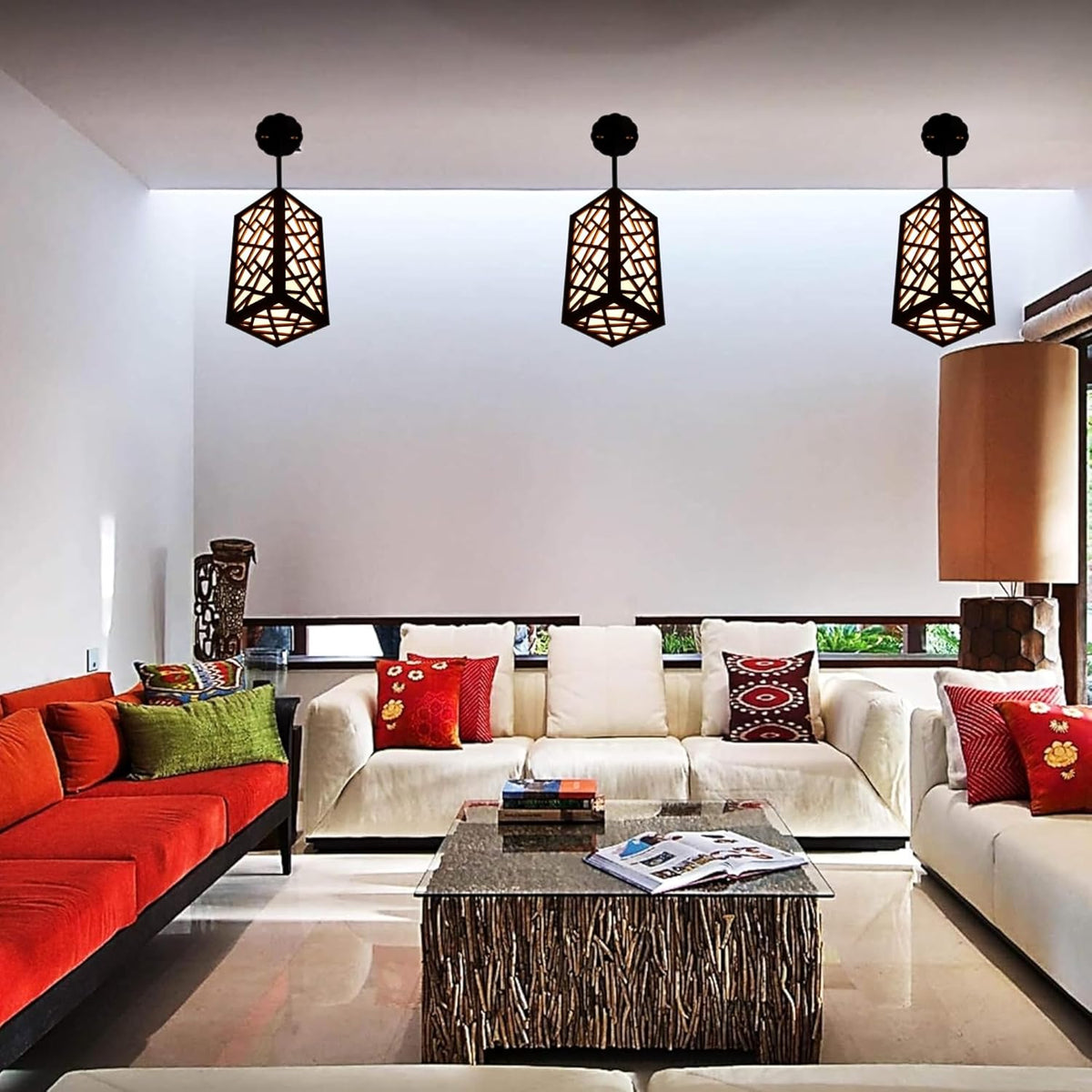 Contemporary Geometric Wood Hanging Lamp