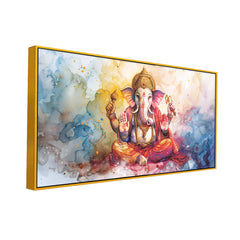 Vintage Hindu Deity Art – Ganesha Canvas Wall Frame