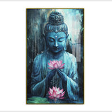 Serene Blue Buddha Holding a Pink Lotus Acrylic Wall Paintings