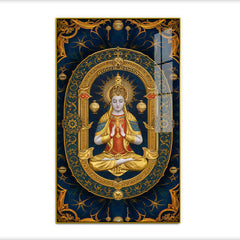 Golden Framed Buddha Acrylic Wall Paintings in Ornate Blue Mandala