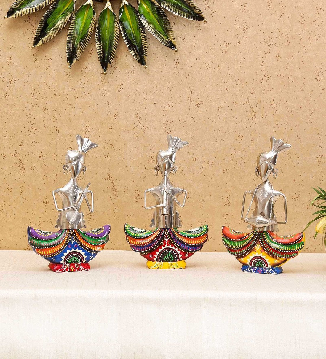 Wooden Sitting Musicians Figurine set of 3 table decor
