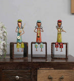 wooden Lady Musician Human Figurine, Set of 3 table decor