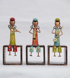 wooden Lady Musician Human Figurine, Set of 3 table decor