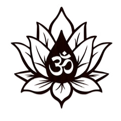 Hindu OM inside Lotus Flower Backlit Wooden Wall Decor with LED Night Light Walnut Finish