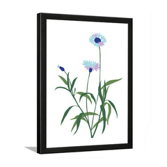 Delicate Blue Floral Botanical Prints Wall Art Painting with Black Frame