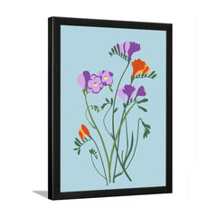 Delicate Purple and Orange Floral Botanical Prints Wall Art Painting with Frame