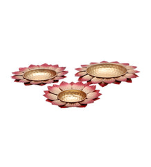 Hammered Red FLower Urli Set of 3