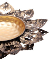 Black & Gold Flower Cut Urli