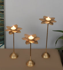 Small Double Hammered Flower Detachable Tealight Holder Set of 3