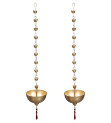 Hanging Gold Bowl Urli With Beads Set of 2