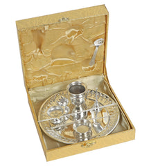 Silver Steel Pooja Thali With Velvet Box