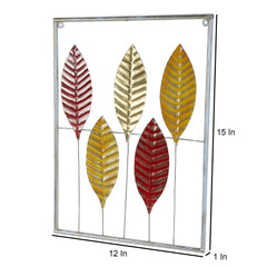 Red , Yellow & Gold Rectangular Leaves Wall Decor Set of 3