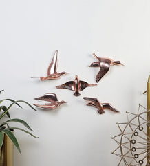 Aluminium Copper Bird Wall Decor Set of 5