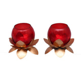 Small Glass Lotus Red Set of 2