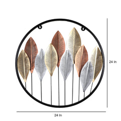 Round Gold Silver & Copper Etching Leaves Wall Decor