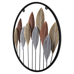 Round Gold Silver & Copper Etching Leaves Wall Decor