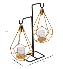 Gold Double Diamond Pendulam Tealight Holder with Glass