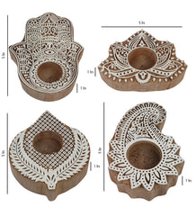 Biege & White  Mangowood Tealight Holder Set of 4